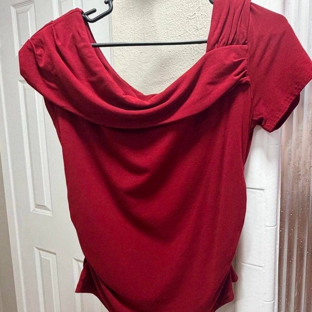 Red blouse off the shoulder